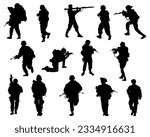 Vector military army soldier silhouette collection