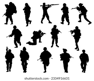 Colección de siluetas de soldados del ejército militar vector