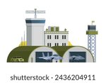Vector military base building and vehicle or infographic elements military base buildings for city illustration