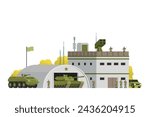 Vector military base building and vehicle or infographic elements military base buildings for city illustration