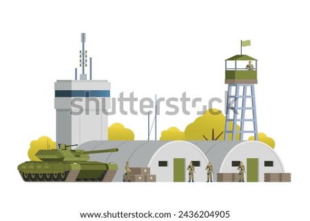 Vector military base building and vehicle or infographic elements military base buildings for city illustration