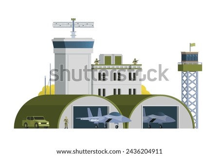Vector military base building and vehicle or infographic elements military base buildings for city illustration