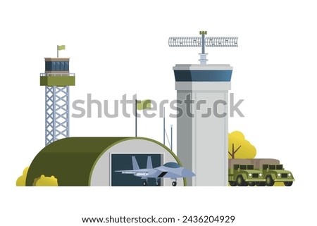 Vector military base building and vehicle or infographic elements military base buildings for city illustration