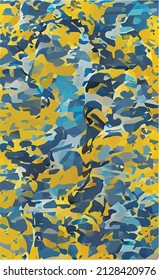 vector military camouflage ornament. Variegated geometric texture. Yellow and blue colors like Ukraine flag, like sand and water.