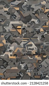 vector military camouflage ornament. Variegated geometric texture. green, orange and brown natural forest colors.
