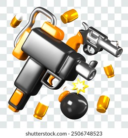 Vector de armas de fuego 3D de diversos tipos y balas