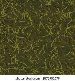 Vector military ghillie camouflage seamless pattern with green, olive and brown colored grass and leaves. Seamless pattern illustration for web page background, print on fabric or wrapping paper