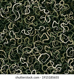 Vector military ghillie camouflage seamless pattern with green, olive and brown colored grass and leaves. Seamless pattern illustration for web page background, print on fabric or wrapping paper