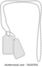 Vector military identity tags (dog tag, identity plates) with  metal chain of spheres on  white background isolated