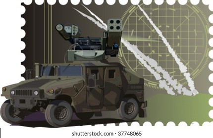 Vector military jeep with a rocket launcher,vector illustration