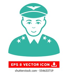 Vector Military Pilot Officer EPS vector icon. Illustration style is flat iconic cyan symbol on a transparent background.