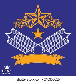 Vector military shield with pentagonal comet star, protection heraldic sheriff blazon. Forces graphical coat of arms. 