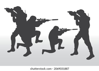 Vector military silhouettes set illustration