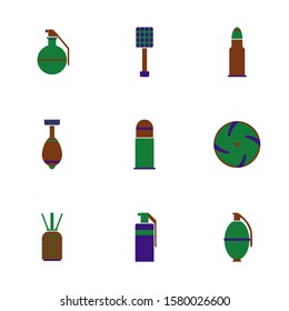 Vector military weapon and related flat icon set, 64x64 pixel perfect icon on white background