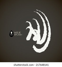 Vector milk 3D splash, isolated on black background