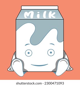 Vector Milk box cartoon, Blue and white milk box cute animation