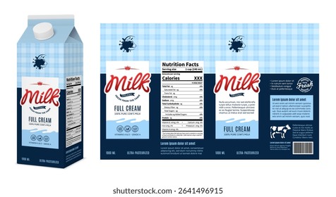 Vector milk carton box design. Full cream milk carton packaging design concept