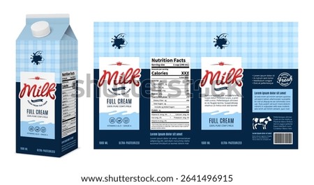 Vector milk carton box design. Full cream milk carton packaging design concept