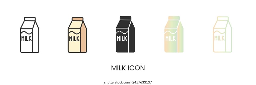 Vector de leche, cartón de leche en estilos sólido, degradado y línea. Colores de moda. Aislado sobre un fondo blanco. Trazo editable