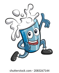 vector de carácter de leche en un vaso, posando con una cara sonriente