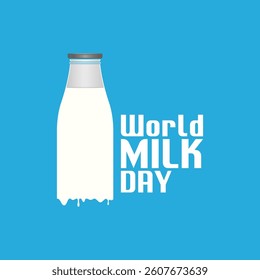 Vector Milk Day Greetings. Vector illustration of milk in a bottle on a blue background.