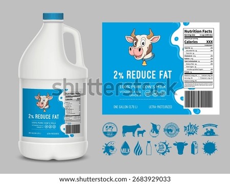Vector milk label design template. Milk plastic jug illustration