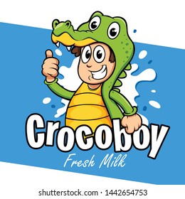 vector milk logo with crocodile character icon