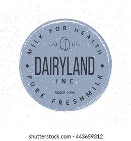 Vector milk logo with grunge texture. 