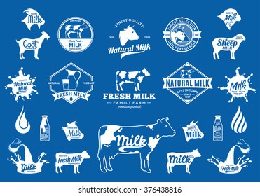 Vector milk logo, splashes and design elements