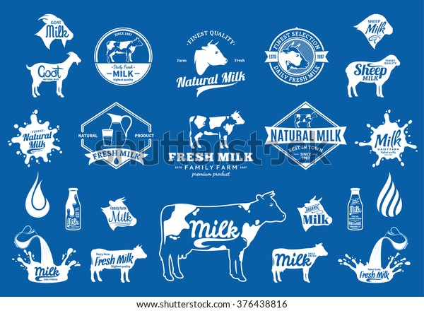 Vector milk logo,\
splashes and design\
elements