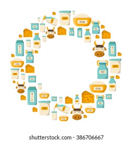 Vector milk products background. Lactose intolerant. Milk intolerance. Organic diet milk products. Lactose intolerant concept. Milk protein illustration. Healthy fresh organic farm milk production