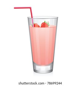 Vector milk shake with fresh strawberries.Isolated on white background.