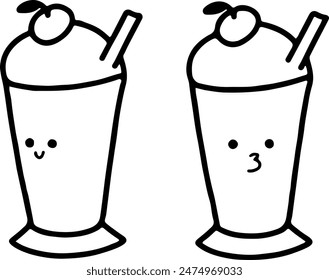 Batido de leche de Vector con varias expresiones | Estilo Doodle | Lindo y minimalista