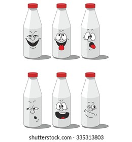 Vector. Milk smiling bottle set 