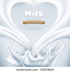 vector. Milk splash in the form of heart on a gray background