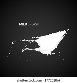 Vector milk splash, isolated on black background