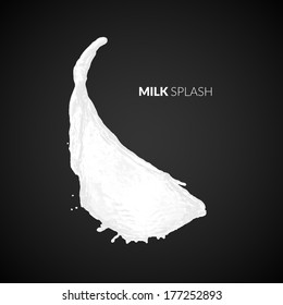 Vector milk splash, isolated on black background