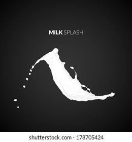 Vector milk splash, isolated on black background