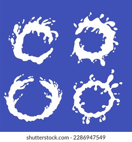 Vector Milk Splash label element with Ripples and Drops set