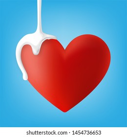 Vector of milk splash on red shape of heart