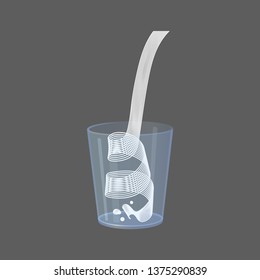Vector milk splash pour in glass. Vector isolated transparent illustration. Dairy product, yogurt, cream, kefir, protein cocktail. Healthy vitamin food, breakfast, diet and nutrition.
