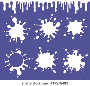 Vector Milk, Yogurt, Cream Blots With Splashes Drops. Liquid Fresh Milk Splash And Yogurt Or Milk Cream Splash Illustration