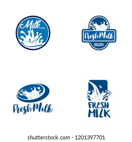 Vector milk, yogurt or cream logo, icons and drops 