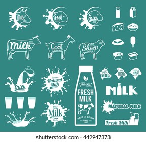 Vector milk, yogurt or cream logo, icons and splashes