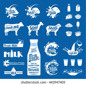 Vector milk, yogurt or cream logo, icons and splashes