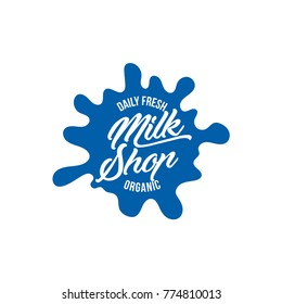 Vector milk, yogurt or cream logo, icons and splashes for grocery, agriculture store, packaging and advertising.