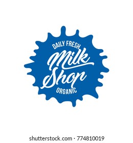 Vector milk, yogurt or cream logo, icons and splashes for grocery, agriculture store, packaging and advertising.