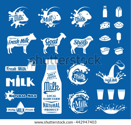 Vector milk, yogurt or cream logo, icons and splashes
