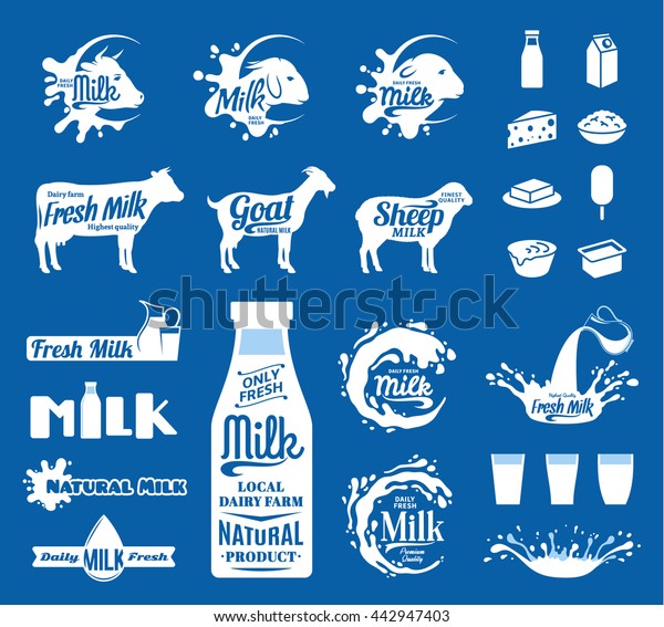 Vector\
milk, yogurt or cream logo, icons and\
splashes