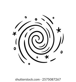 Vector milky way spiral galaxy with star dust isolated on white background. Doodle hand drawn simple illustration of space element. Swirl whirlpool with stars.